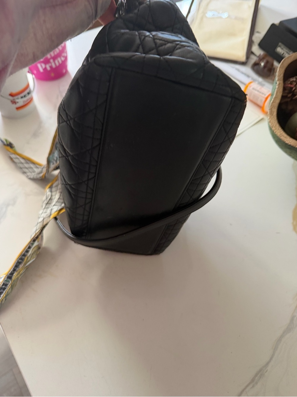 Dior Black Quilted Leather Tote Handbag with Gold Accents - Picture 5 of 16